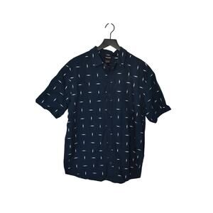 Burton Short Sleeve Button Down Navy Blue Printed Shirt Sz L
